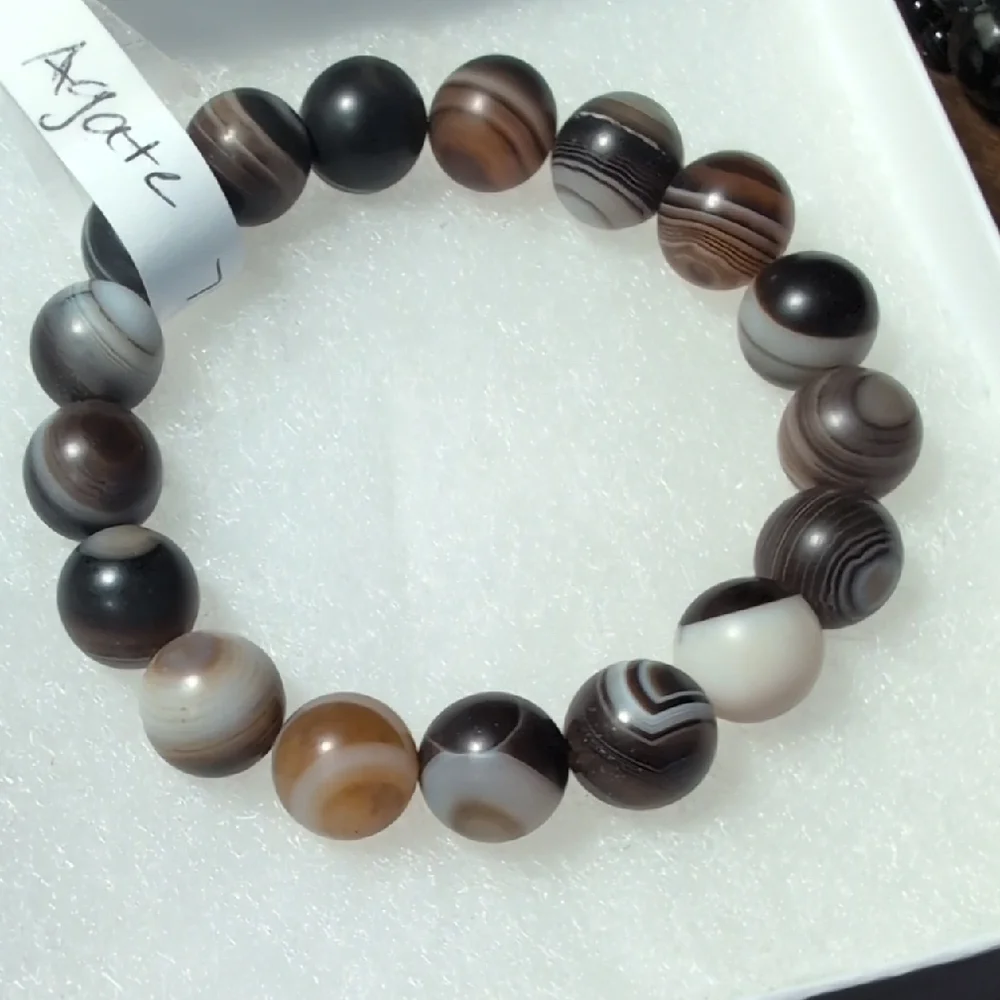 Handmade Striped Agate Beaded Stretch Bracelet